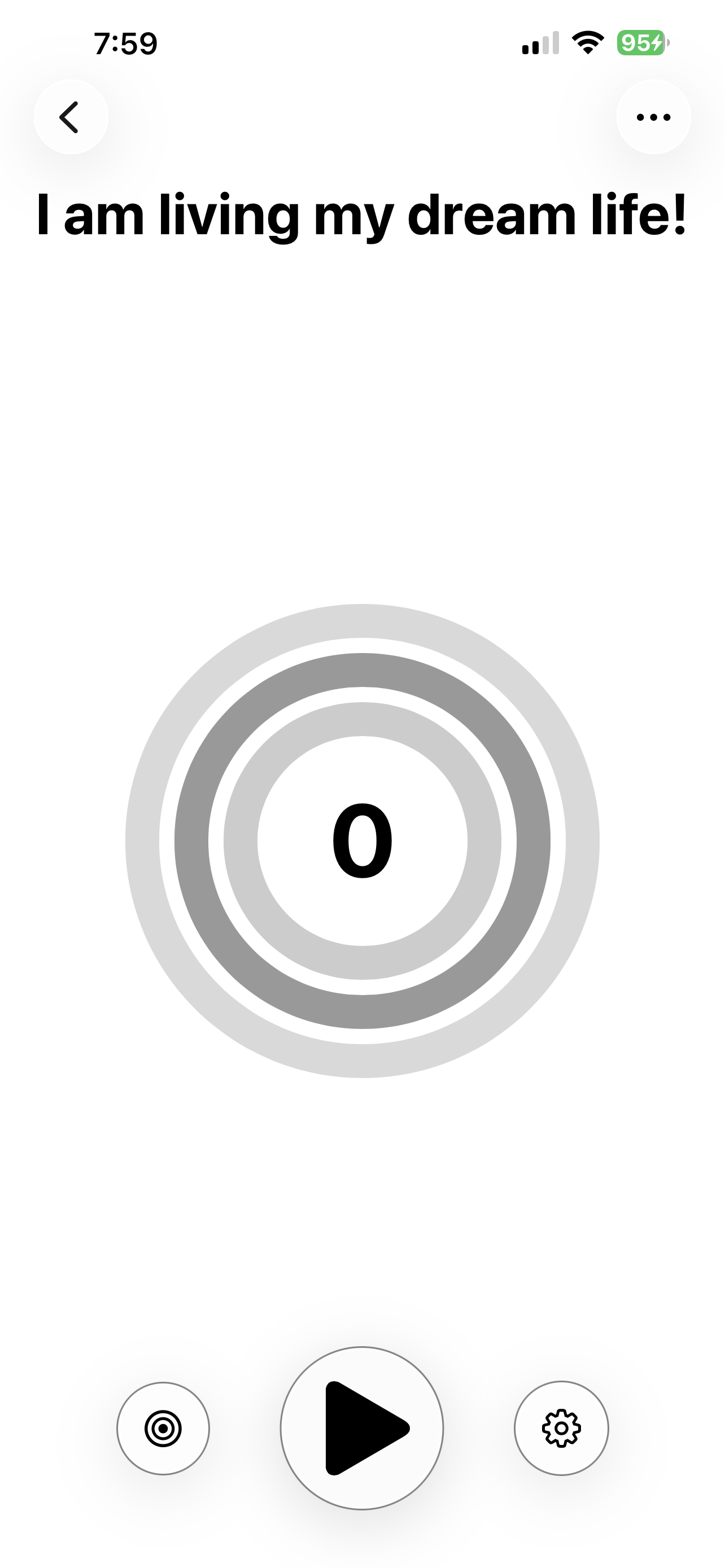 A Repetition affirmation page with three concentric progress rings