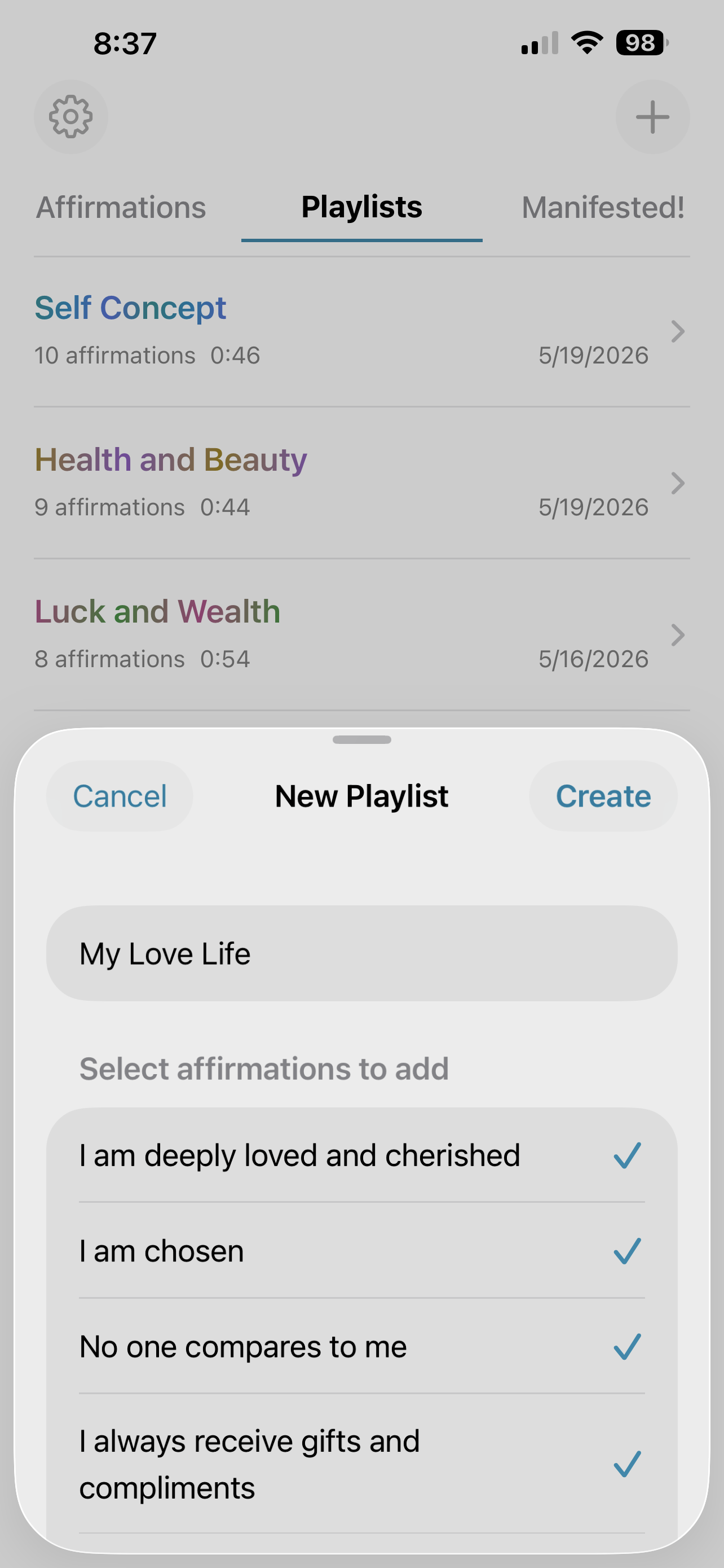 Playlists tab in Repetition